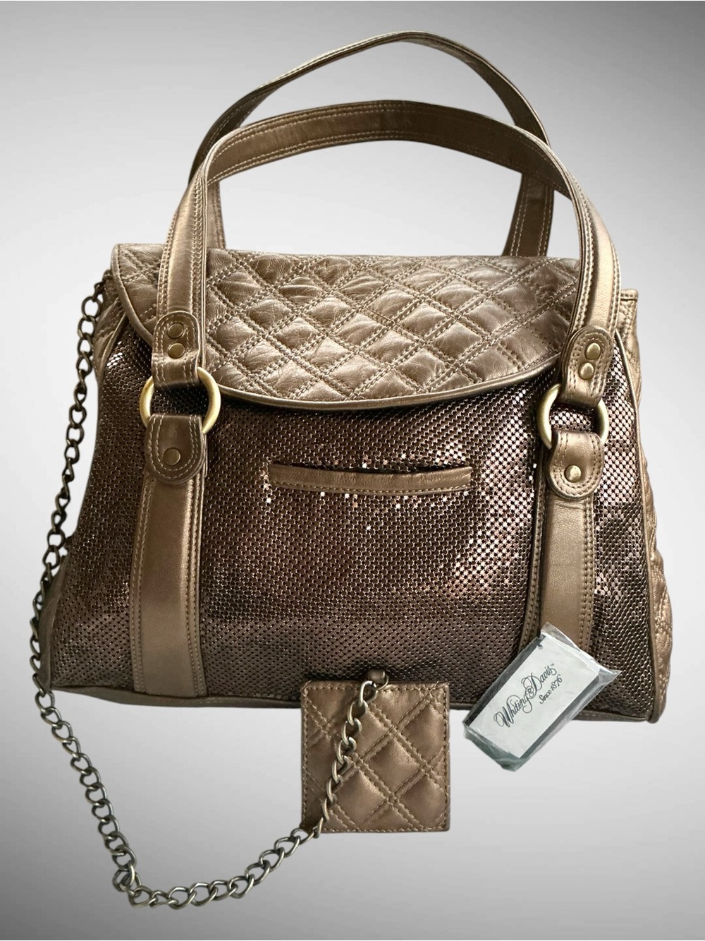 Whiting & Davis Bronze Metal Mesh Satchel Handbag Y2K NWT